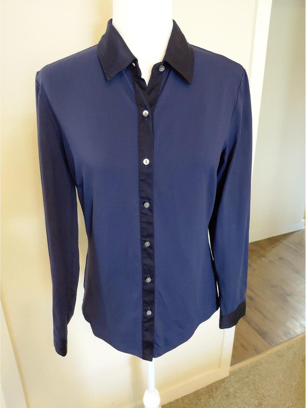 J. McLaughlin Womens Navy Blue Solid Long Sleeve Button-Up Shirt M